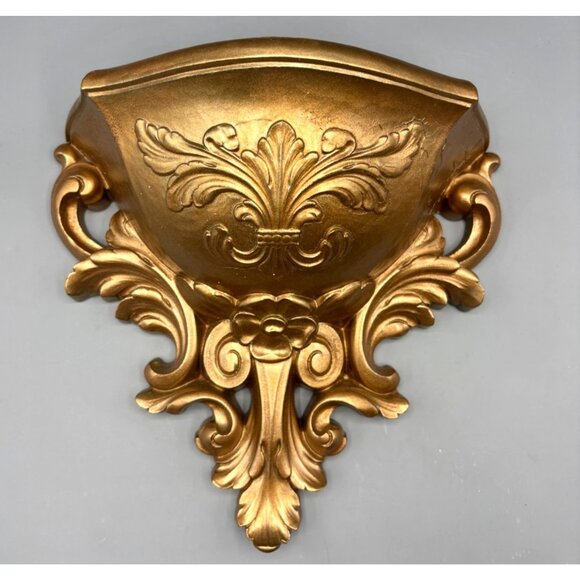 Vtg 70s‎ Gold Tone Wall Pocket Planter Decor Hollywood Regency - Picture 1 of 7